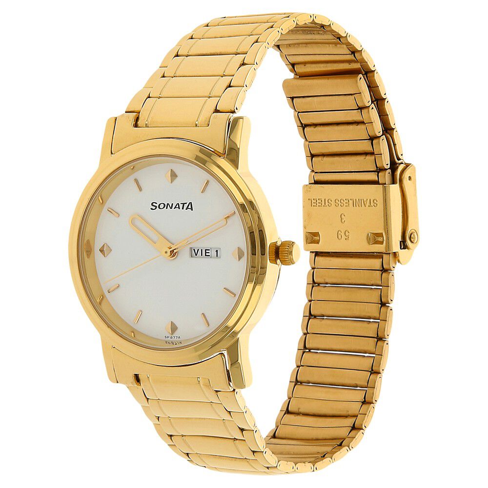 Sonata Quartz Analog White Dial Stainless Steel Strap Watch for Men