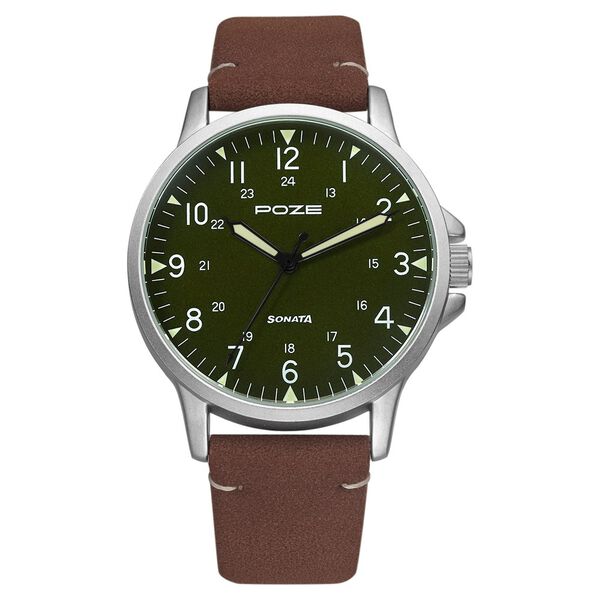 Poze by Sonata Quartz Analog Green Dial PU Leather Strap Watch for Men - image number 0