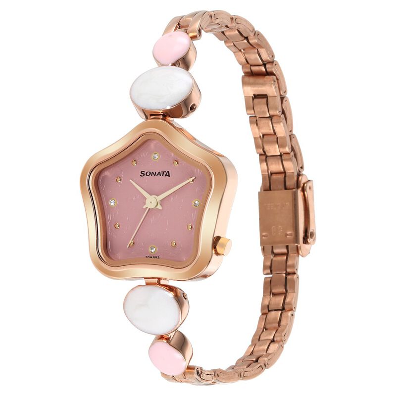 Buy Online Sonata Utsav Pink Dial Rose Gold Bi Metal Strap Watch