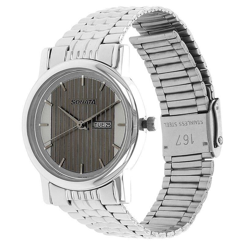 Sonata Quartz Analog with Day and Date Silver Dial Stainless Steel Strap Watch for Men - image number 1