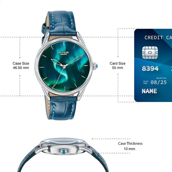 Northern Lights Inspired Poze By Sonata Quartz Analog Blue Dial Blue Leather Strap Watch - image number 3