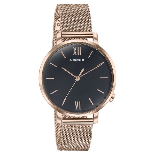 Sonata Elegent Essentials Quartz Analog Black Dial Stainless Steel Strap Watch For Women - image number 1