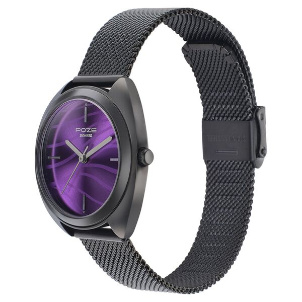 Sonata Poze Quartz Analog Purple Dial Metal Strap Watch for Women - image number 2