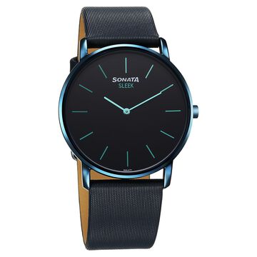 Sonata Sleek Quartz Analog Blue Dial Blue Leather Strap Watch For Men