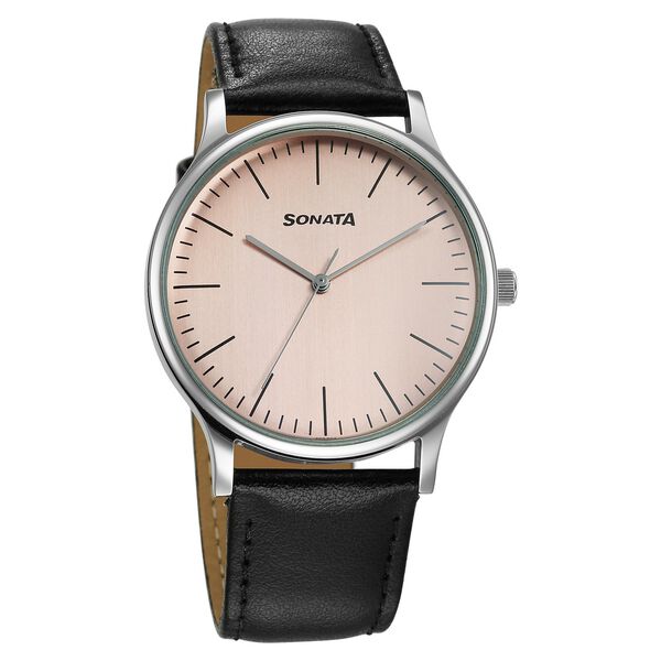 Sonata Aspire Quartz Analog Off White Dial Leather Strap Watch For Men - image number 0