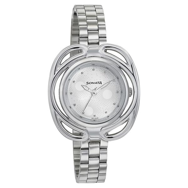 Sonata Quartz Analog White Dial Stainless Steel Strap Watch for Women - image number 0