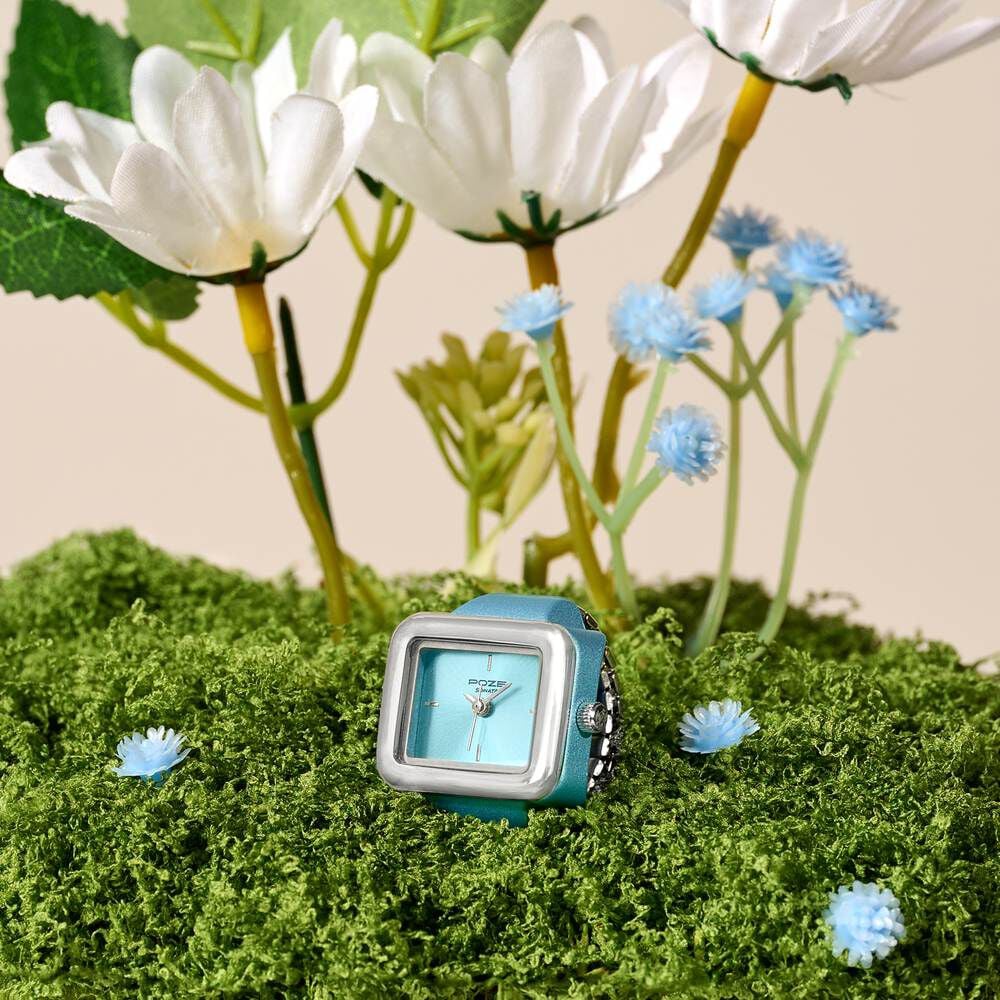 Ring Watch By Sonata Quartz Analog Blue Dial Silver Metal Strap Watch For Women-image-10