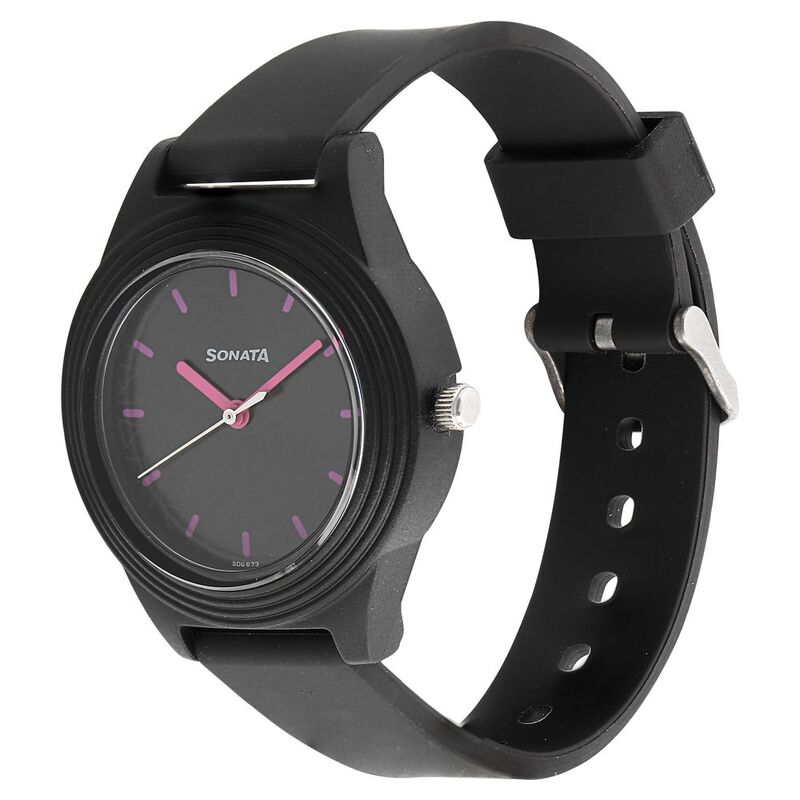 Sonata Colorpop Black Dial Women Watch With Plastic Strap - image number 1