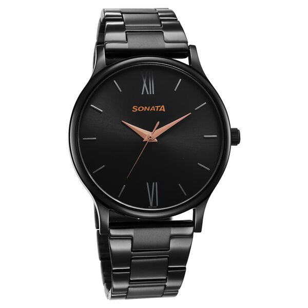 Sonata Aspire Quartz Analog Black Dial Stainless Steel Strap Watch for Men - image number 0