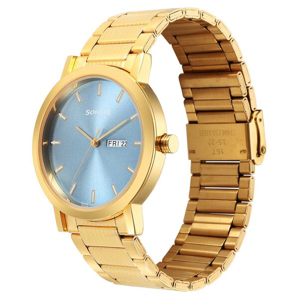 Sonata Utsav Quartz Analog with Day and Date Blue Dial Stainless Steel Strap Watch for Men - image number 1
