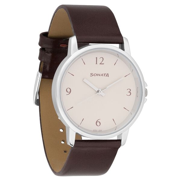 Sonata Quartz Analog Brown Dial Leather Strap Watch for Men - image number 1