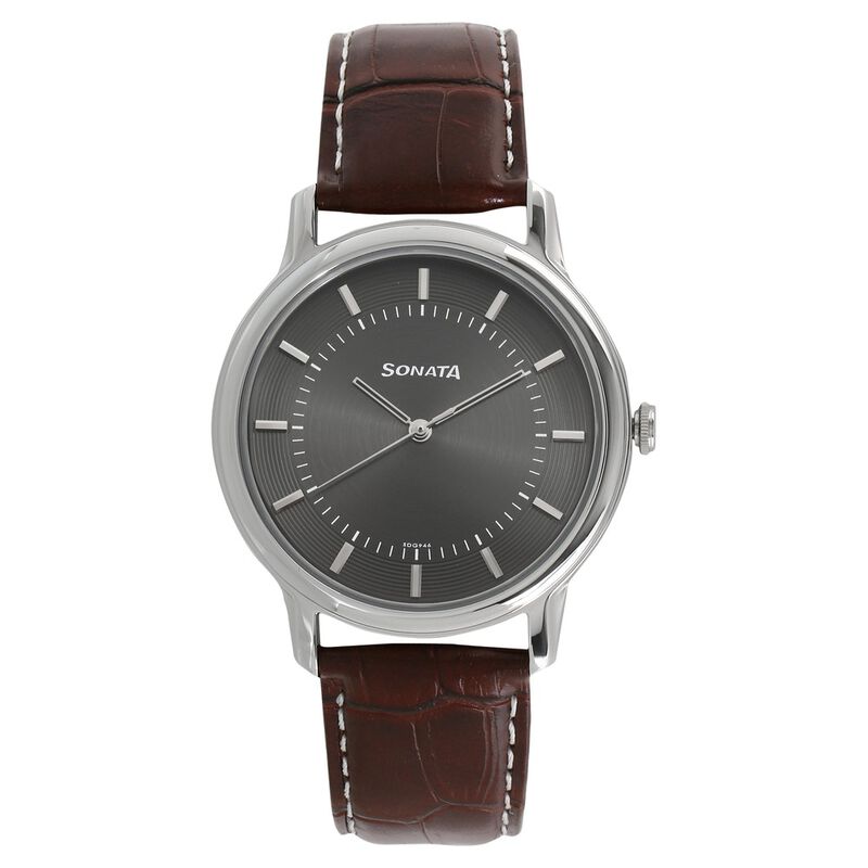 Sonata Quartz Analog Anthracite Dial Leather Strap Watch for Men - image number 0
