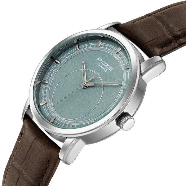 Poze By Sonata Quartz Analog Blue Dial Brown Leather Strap Watch For Men - image number 4