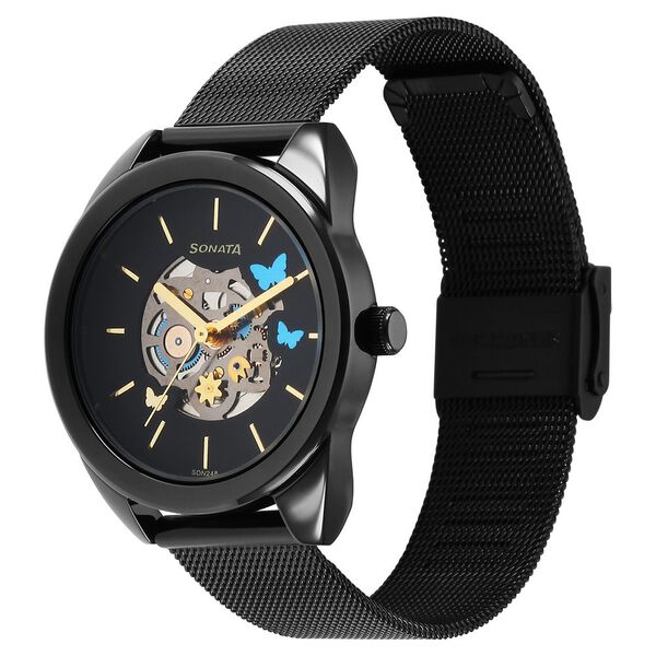 Sonata Unveil Quartz Multifunction Black Dial Stainless Steel Strap Watch for Women - image number 1