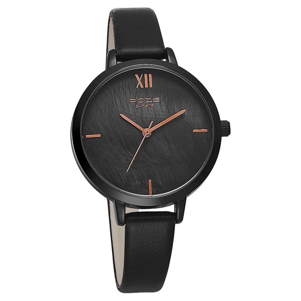 Buy Online Poze by Sonata Quartz Analog Black Dial PU Leather Strap Watch for Women sp80021nl01w p Sonata