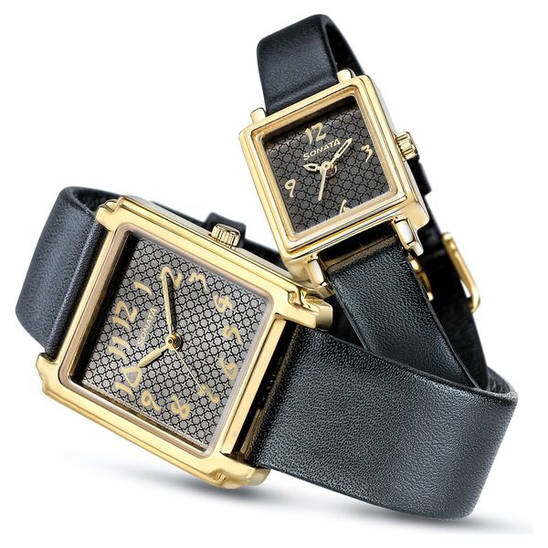Sonata Quartz Analog Green Dial Leather Strap Watch for Couple - image number 0