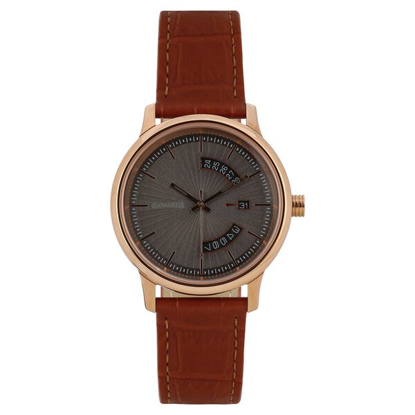 Sonata Quartz Analog with Date Grey Dial Leather Strap Watch for Men - image number 1