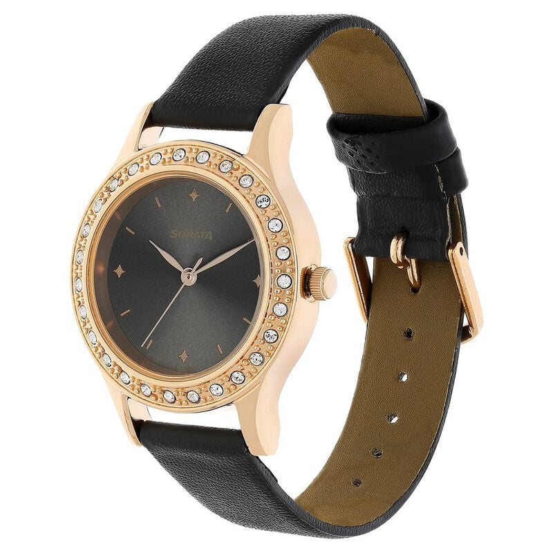 Sonata Blush Anthracite Dial Women Watch With Leather Strap