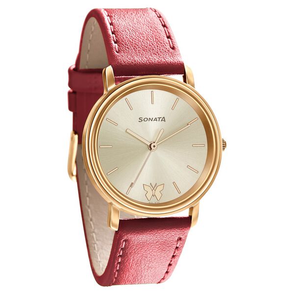 Sonata Play Champagne Dial Women Watch With Leather Strap - image number 0