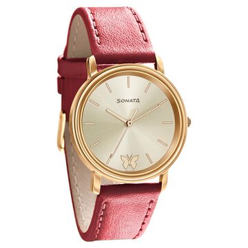 Sonata Play Champagne Dial Women Watch With Leather Strap