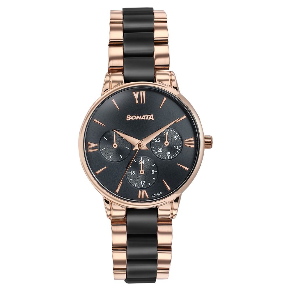 Sonata Festive Quartz Multifunction Black Dial Two Toned Acetate And Metal Strap Watch For Women-image-28