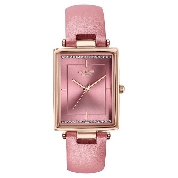 Poze By Sonata Quartz Analog Pink Dial Pink Leather Strap Watch For Women - image number 1