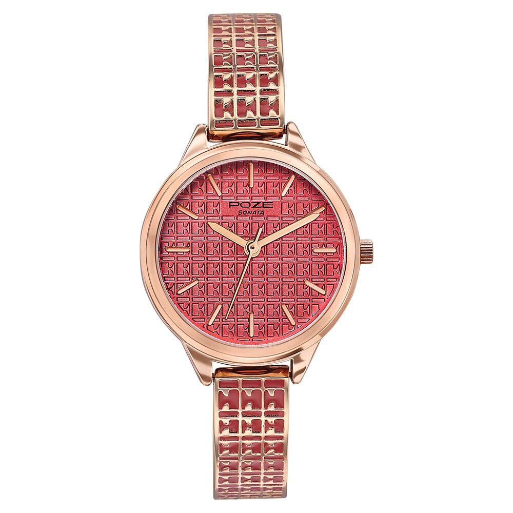 Buy Online Poze By Sonata Quartz Analog Pink Dial Two Toned Metal