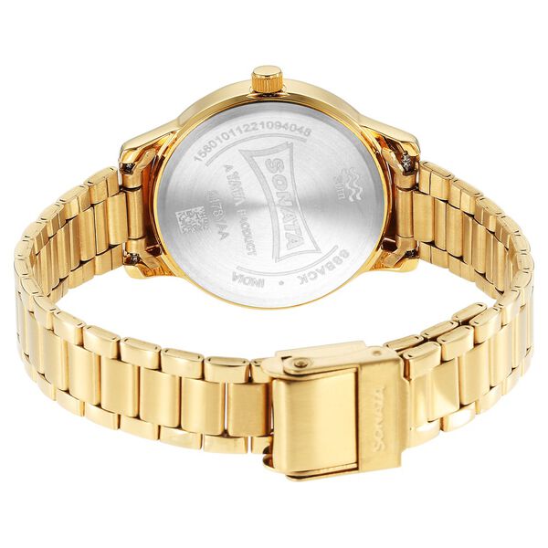 Sonata Classic Gold Silver Dial Metal Strap Watch for Women - image number 3