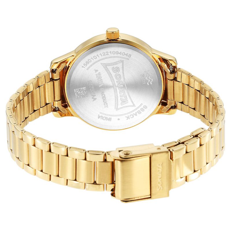 Sonata Classic Gold Silver Dial Metal Strap Watch for Women