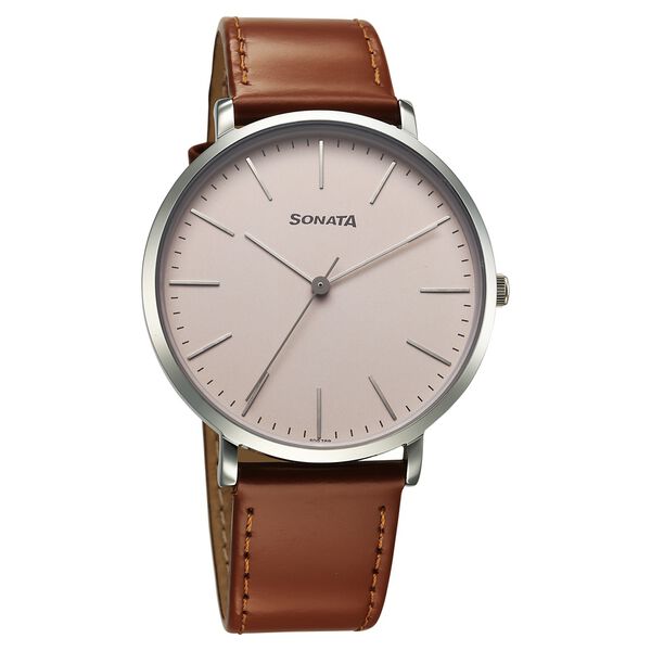 Sonata Ascent Quartz Analog Off White Dial Leather Strap Watch For Men - image number 0