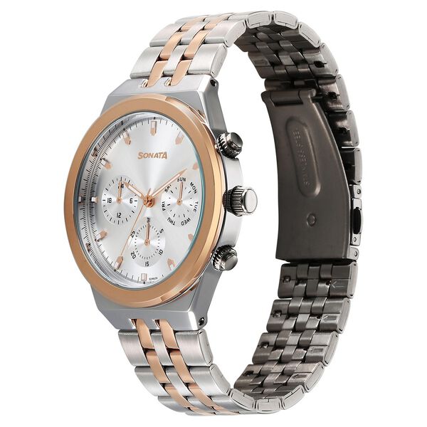 Sonata Eternia Quartz Multifunction Silver Dial Metal Strap Watch For Men - image number 1