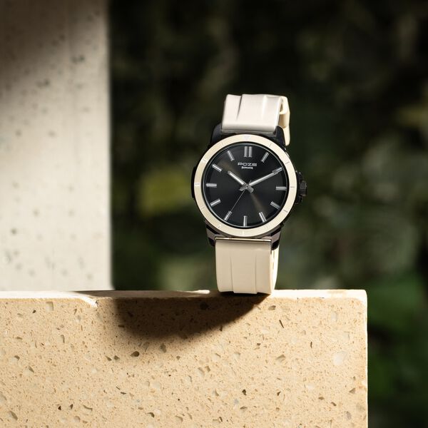 Sonata Poze Quartz Analog Black Dial Beige Silicone Strap Watch For Men - image number 0