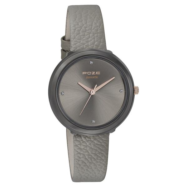 Poze by Sonata Quartz Analog Grey Dial Leather Strap Watch for Women - image number 1