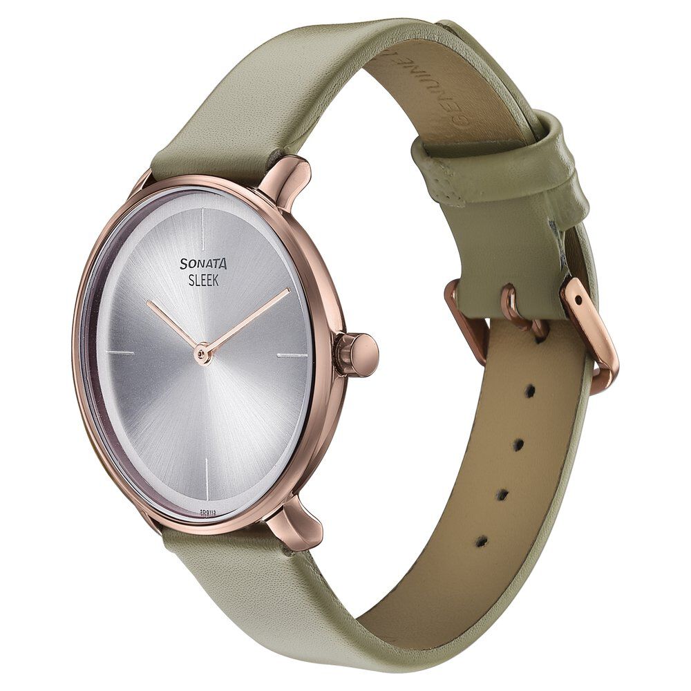 Buy Online Sonata Sleek Quartz Analog Silver Dial Grey Leather