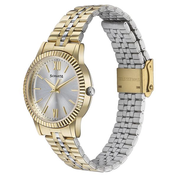 Sonata Glam Gold Quartz Analog Silver Dial Stainless Steel Strap Watch For Women - image number 2