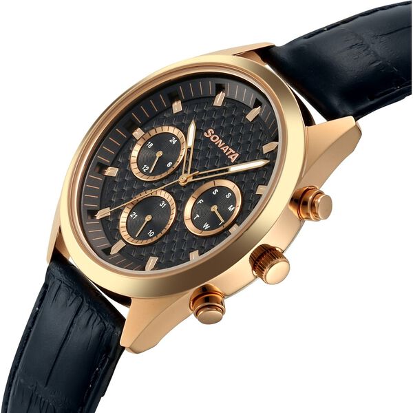 Sonata Summit Quartz Multifunction Blue Dial Blue Leather Strap Watch For Men - image number 4