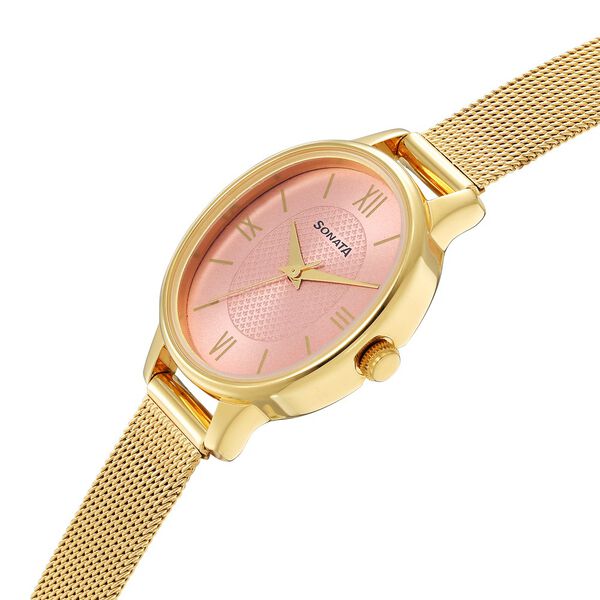 Sonata Classic�Gold Pink Dial Metal Strap Watch for Women - image number 2
