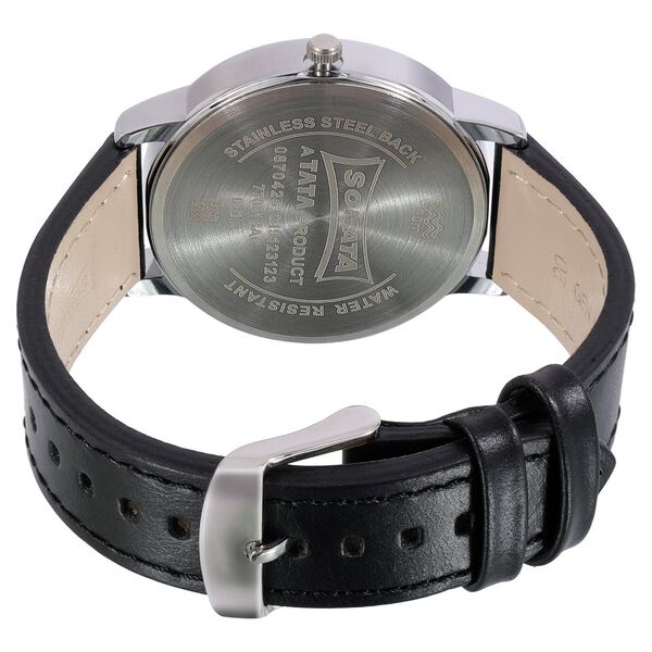 Sonata Quartz Analog Black Dial Leather Strap Watch for Men - image number 4