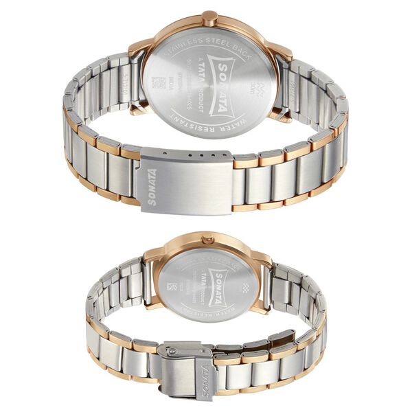 Sonata Quartz Analog with Date White Dial Metal Strap Watch for Couple - image number 3