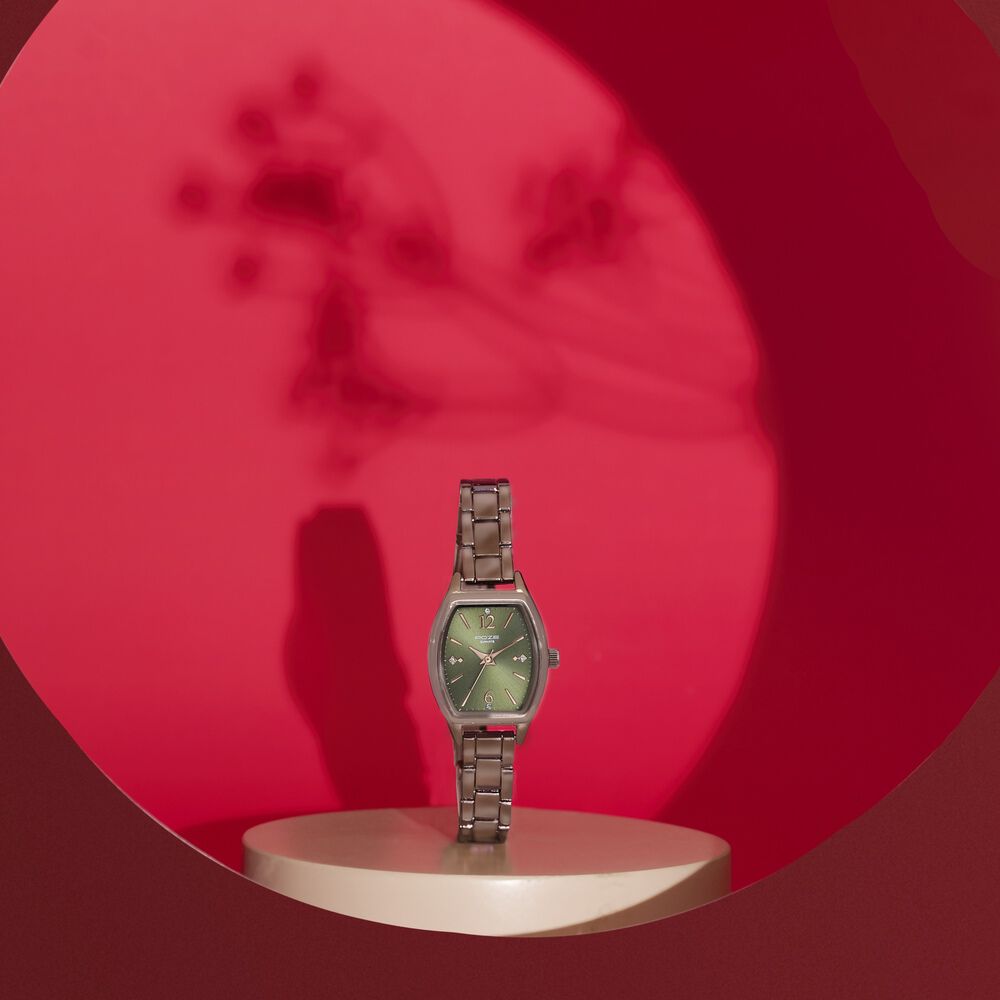 Poze By Sonata Quartz Analog Green Dial Brown Metal Strap Watch For Women