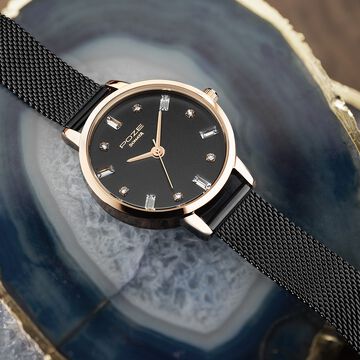 Sonata Poze Quartz Analog Black Dial Mesh Strap Watch for Women