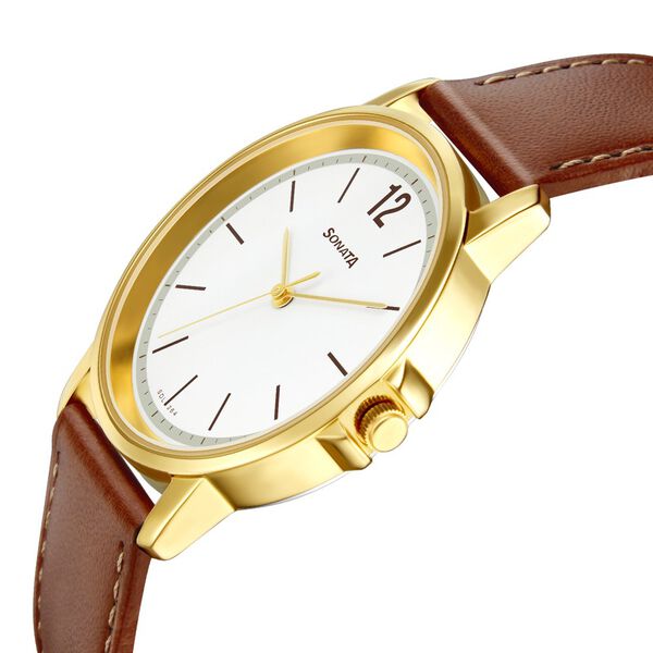 Sonata Quartz Analog White Dial Leather Strap Watch for Men - image number 2