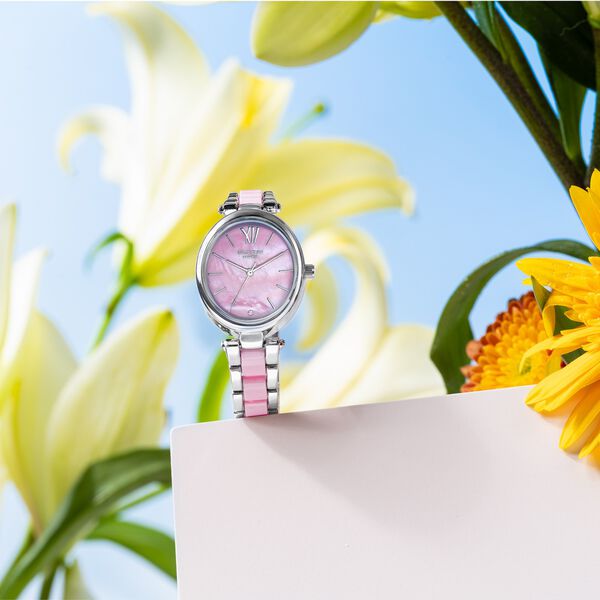 Sonata Poze Quartz Analog Pink Mother Of Pearl Dial Bimetal Strap Watch For Women - image number 0