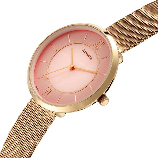 Sonata Modern Edit Quartz Analog Pink Mother of Pearl Dial Stainless Steel Strap Watch For Women - image number 2