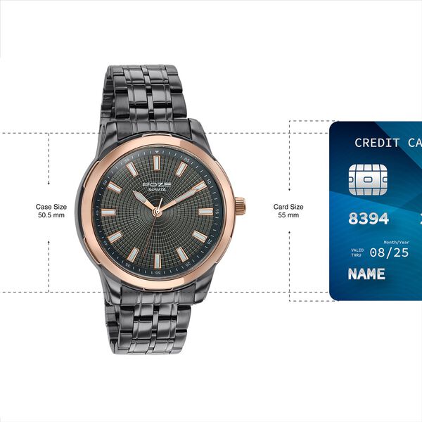 Sonata Poze Quartz Analog Grey Dial Grey Metal Strap Watch For Men - image number 3