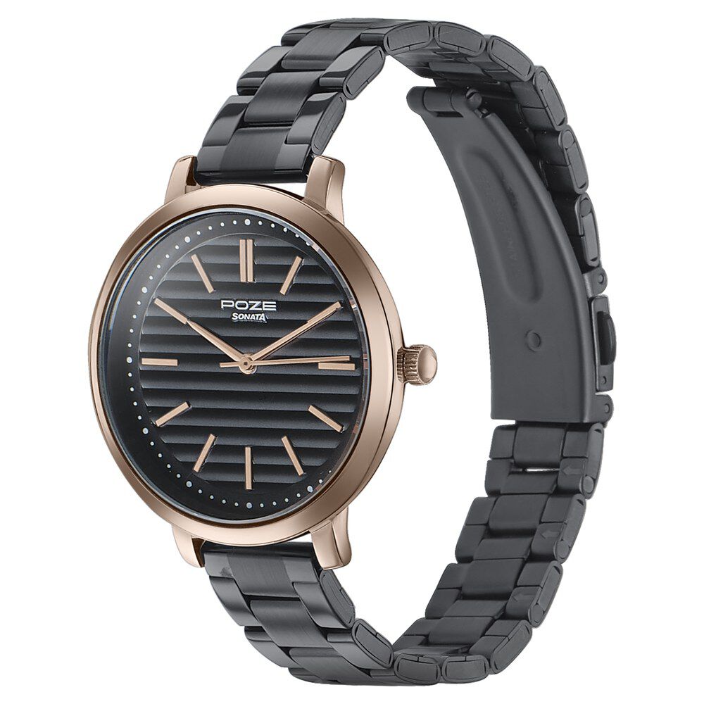 Buy Online Sonata Poze Quartz Analog Black Dial Black Color