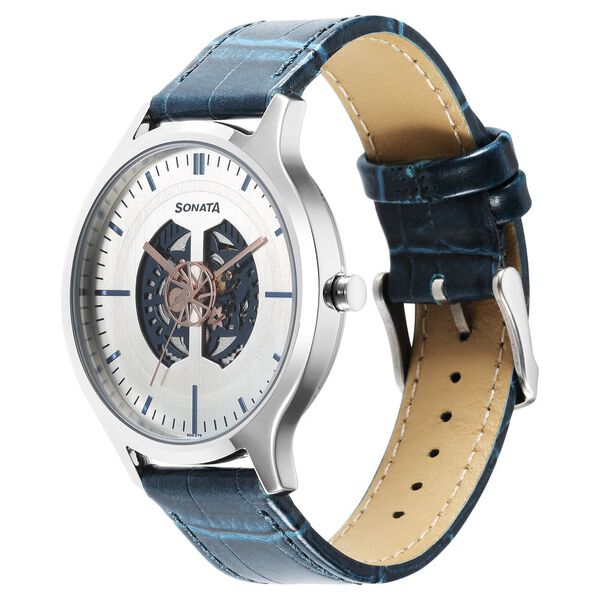 Sonata Unveil Quartz Multifunction Silver Dial Leather Strap Watch for Men - image number 1