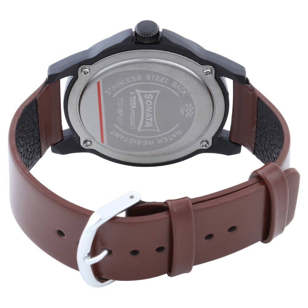 Sonata Quartz Analog Grey Dial Leather Strap Watch for Men