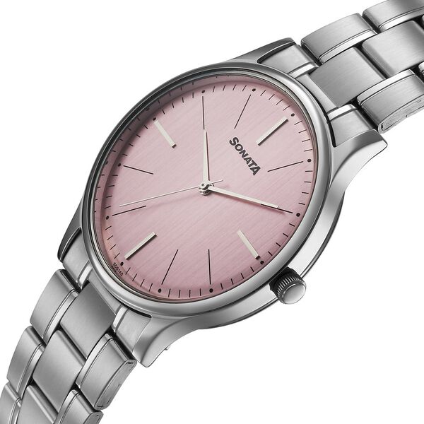 Sonata Aspire Quartz Analog Pink Dial Stainless Steel Strap Watch For Men - image number 2