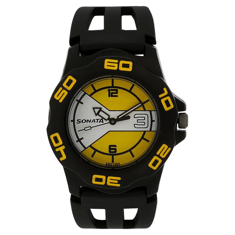 SF Quartz Analog Yellow Dial Plastic Strap Watch for Men - image number 0
